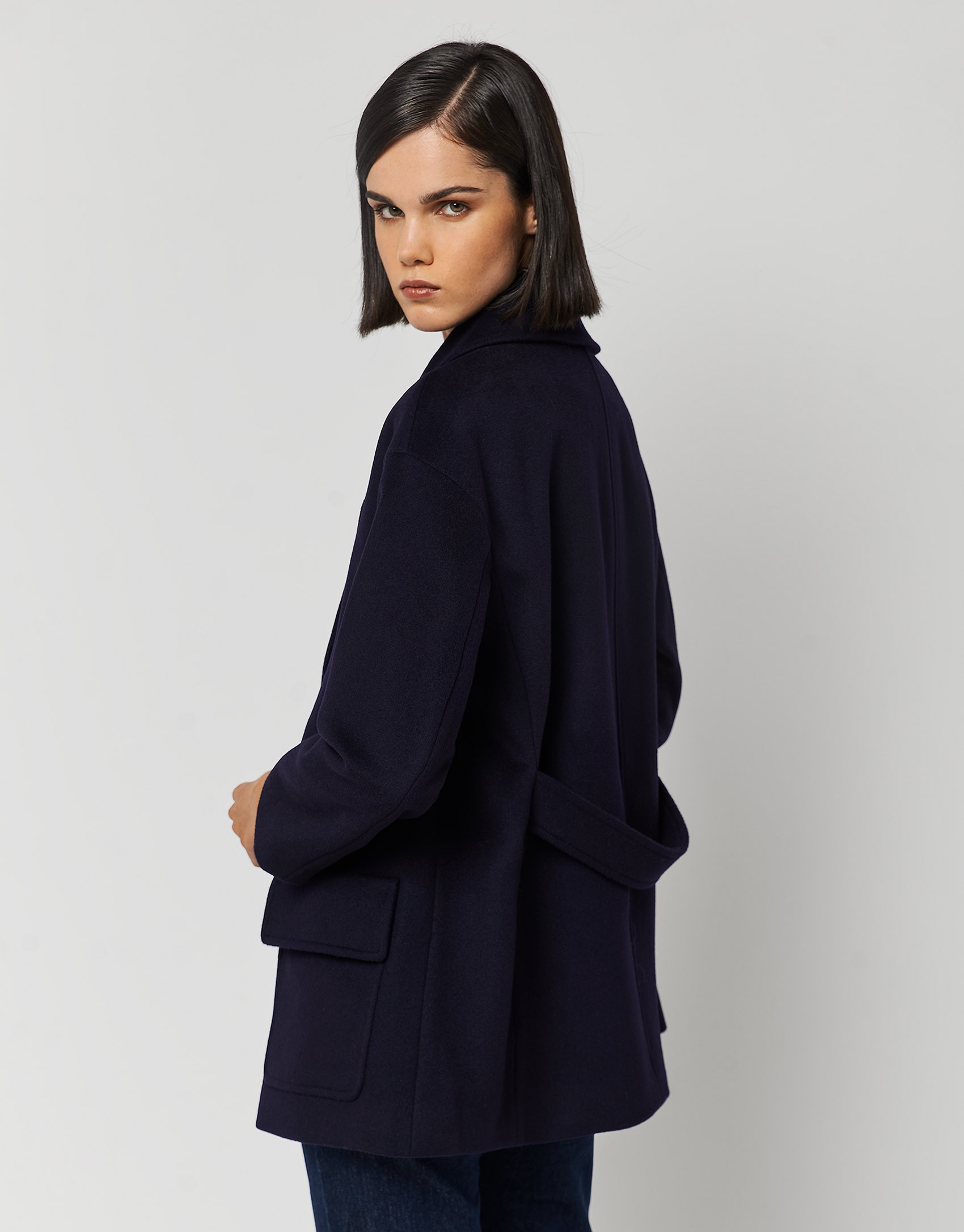 Three-quarter navy blue cloth jacket - Woman | Roberto Verino