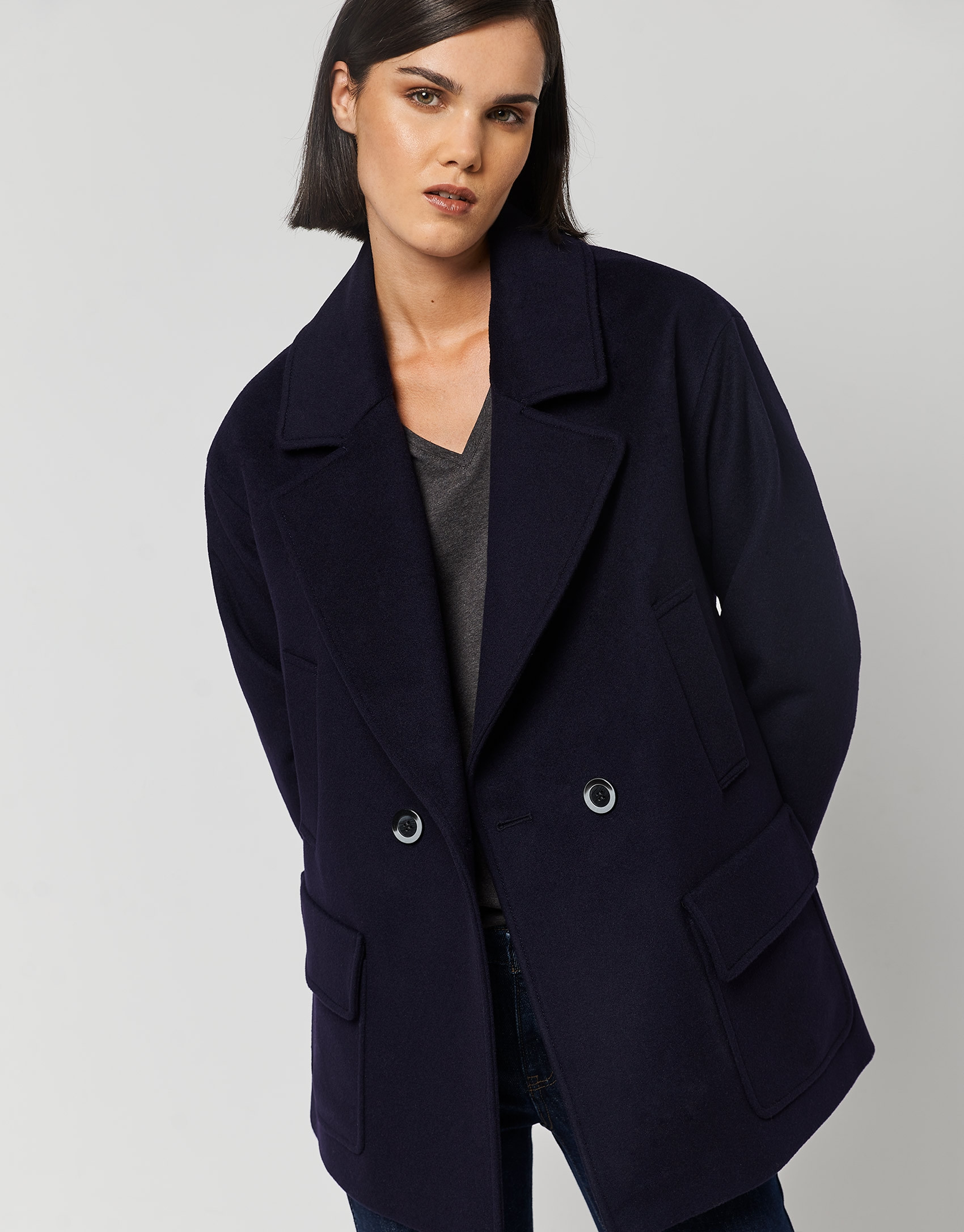 Three-quarter navy blue cloth jacket - Woman | Roberto Verino