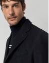 Navy blue wool coat with lapel collar
