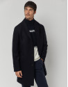 Navy blue wool coat with lapel collar