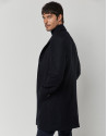 Navy blue wool coat with lapel collar