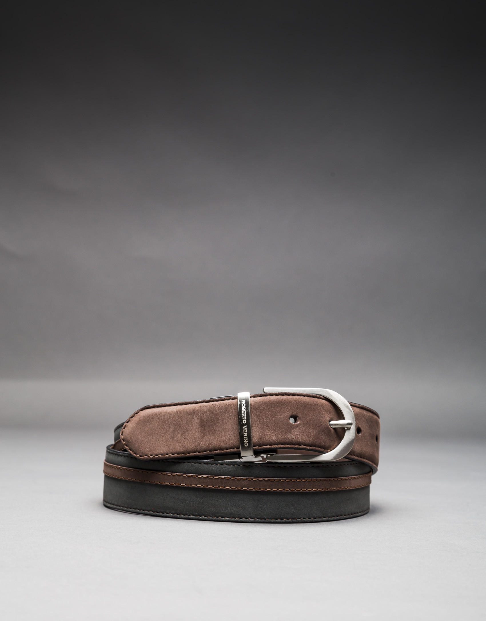 Reversible gray - taupe suede belt