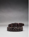Braided brown cotton - leather belt 