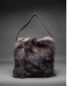 Black napa Erika Fox bag with brown fox fur 