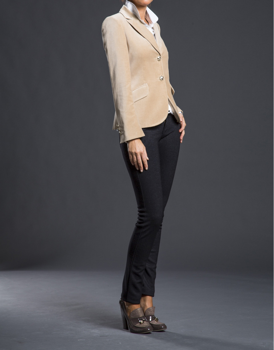 Camel velvet blazer with pockets