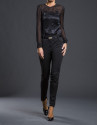 Black satin stretch pants