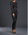 Black satin stretch pants