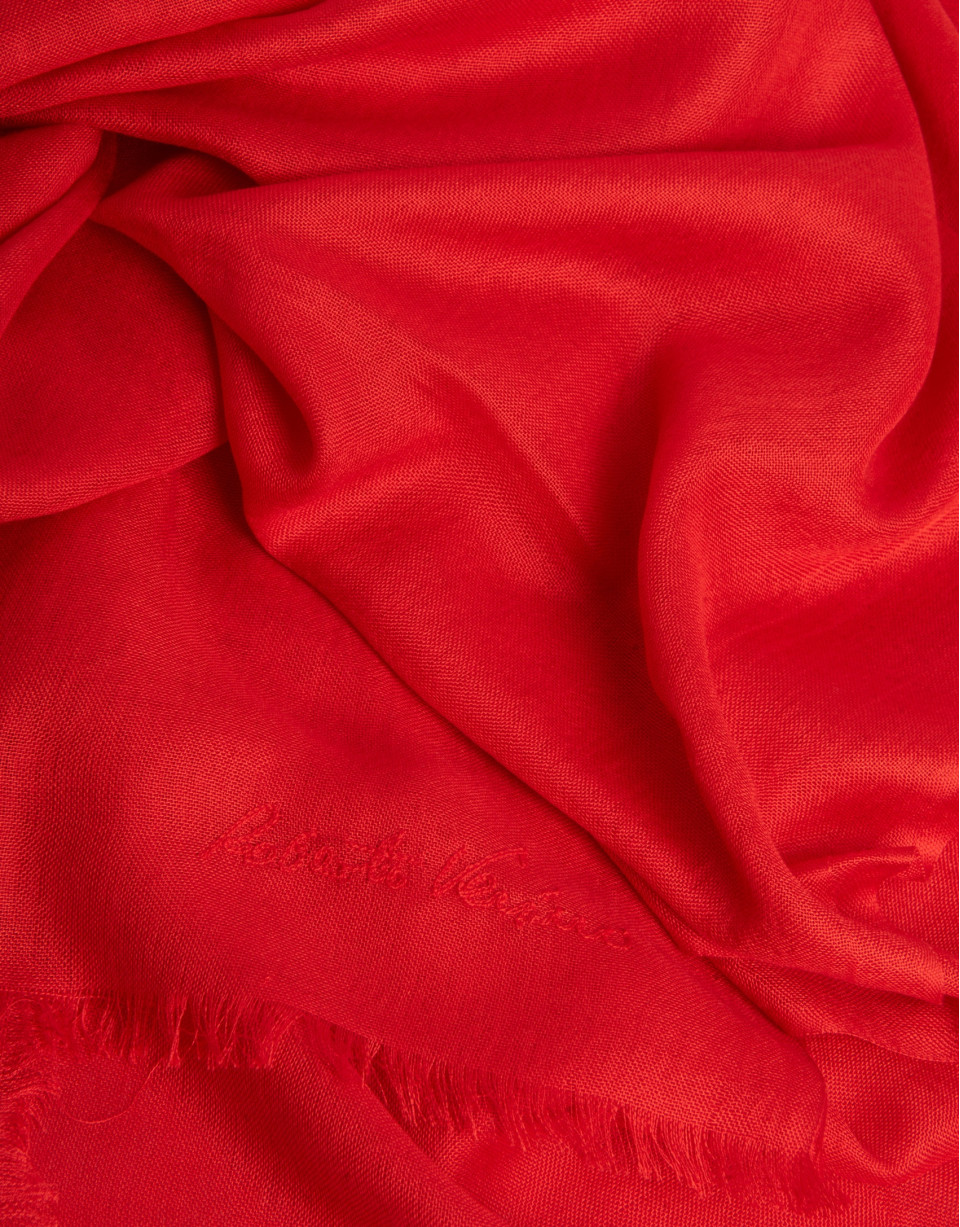 Red rayon foulard with embroidered logo