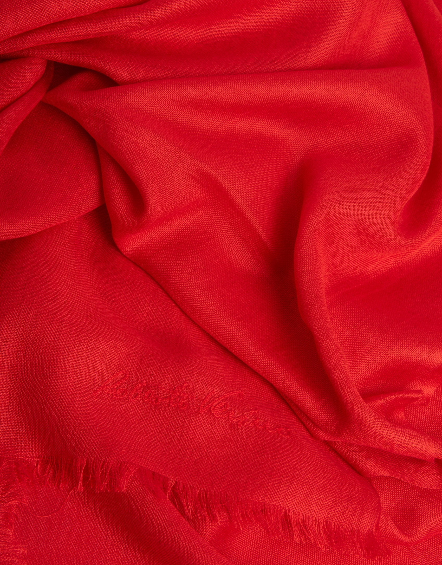 Red rayon foulard with embroidered logo