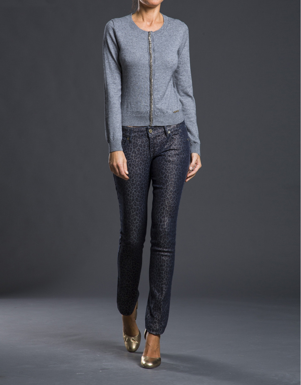 Gray knit jacket with trimming