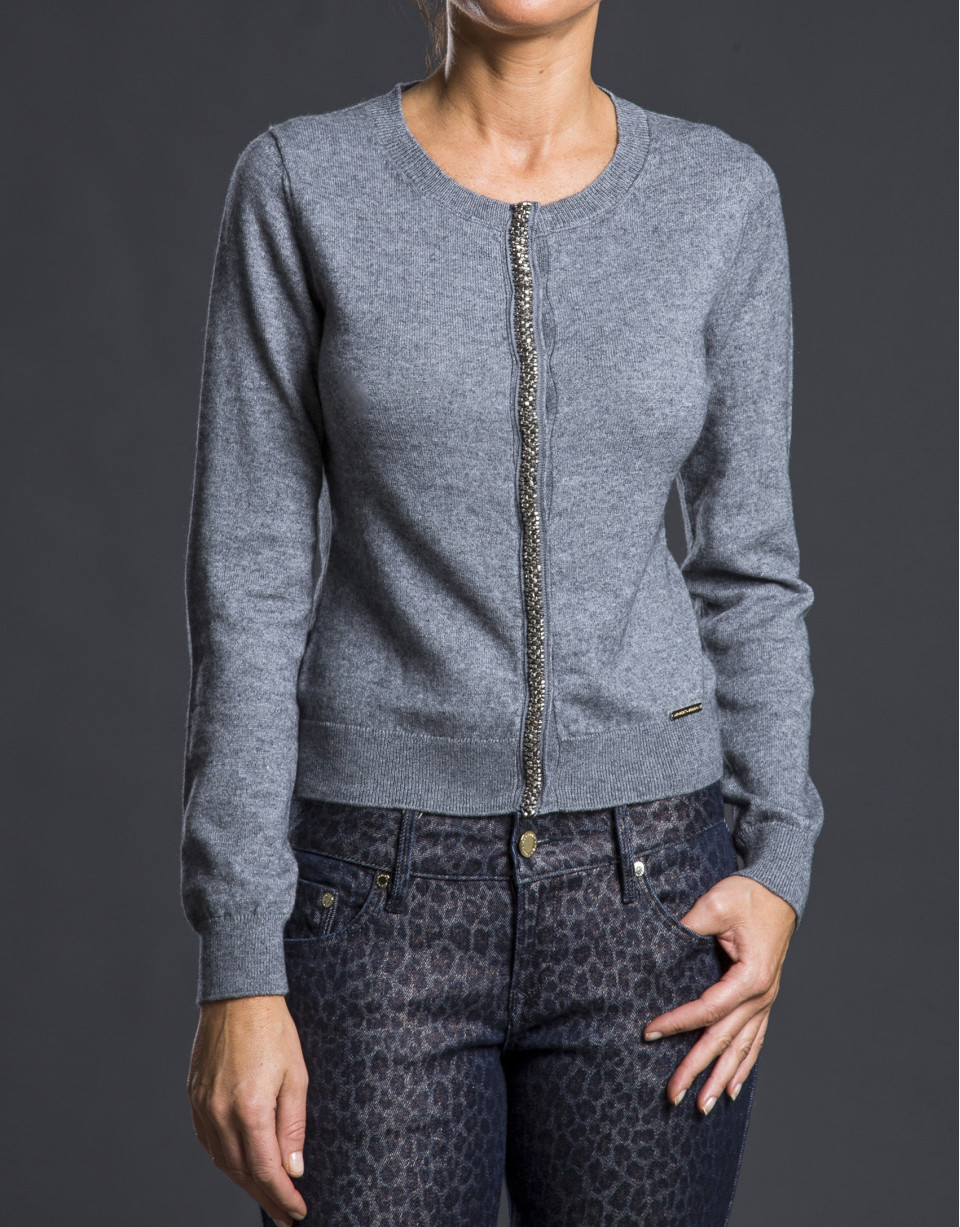 Gray knit jacket with trimming