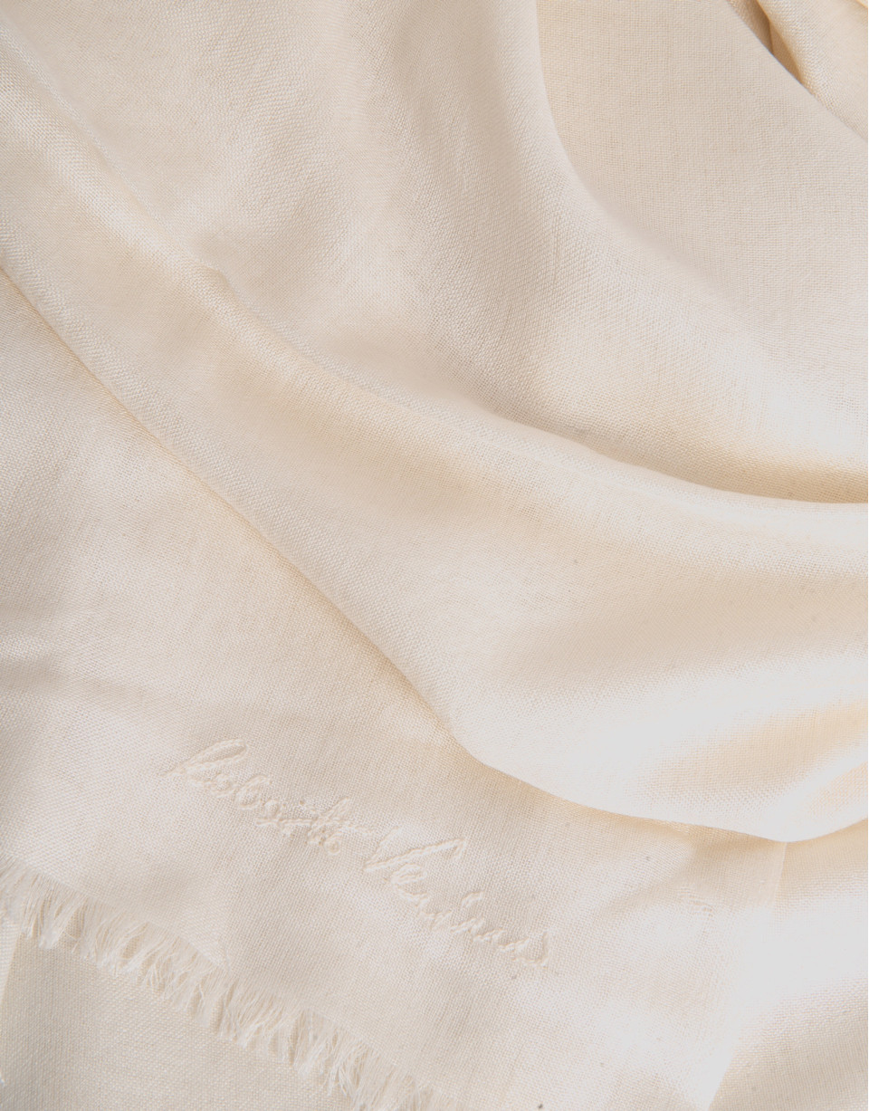 Beige rayon foulard with hand embroidered logo | Roberto Verino