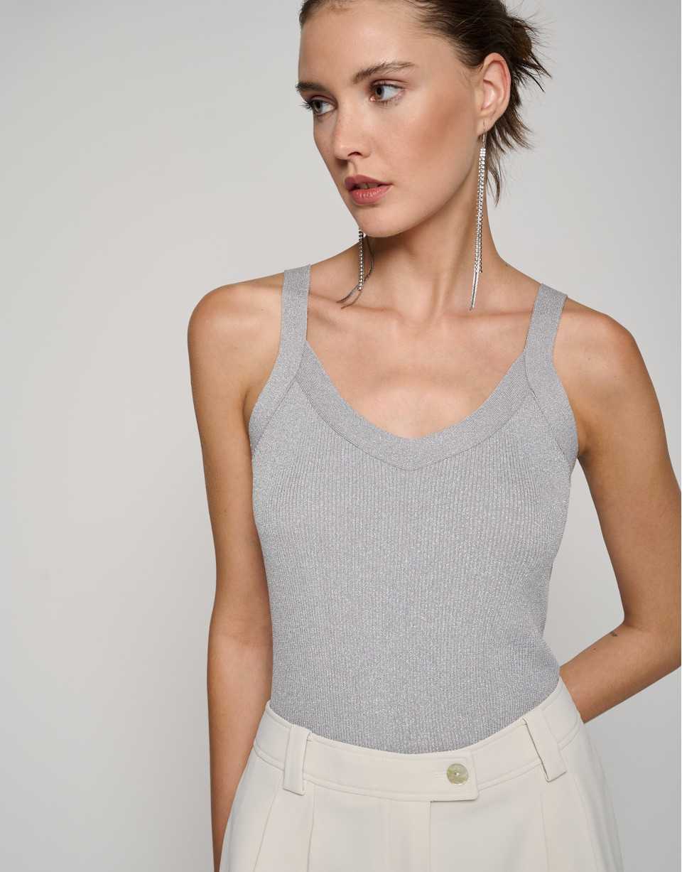 Knit halter top with silver glitter - Woman | Roberto Verino