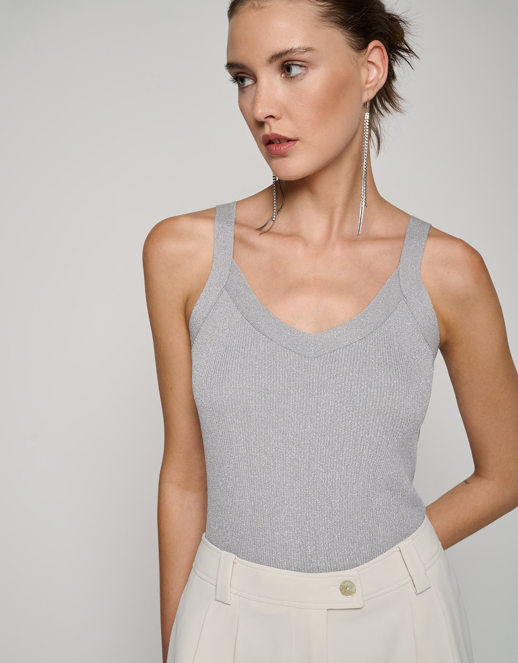 Knit halter top with silver glitter - Woman | Roberto Verino