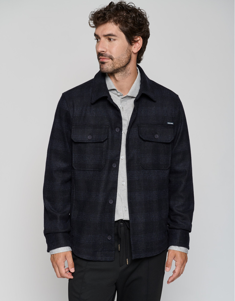 Blue checked wool shirt jacket - Man - AW2023 | Roberto Verino