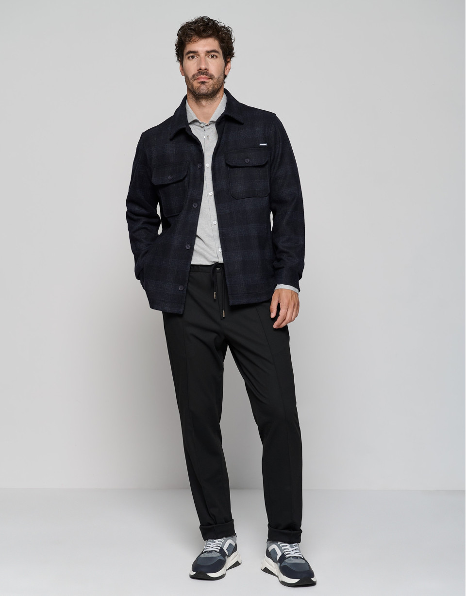 Blue checked wool shirt jacket - Man - AW2023 | Roberto Verino