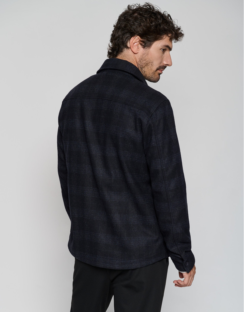 Blue checked wool shirt jacket - Man - AW2023 | Roberto Verino