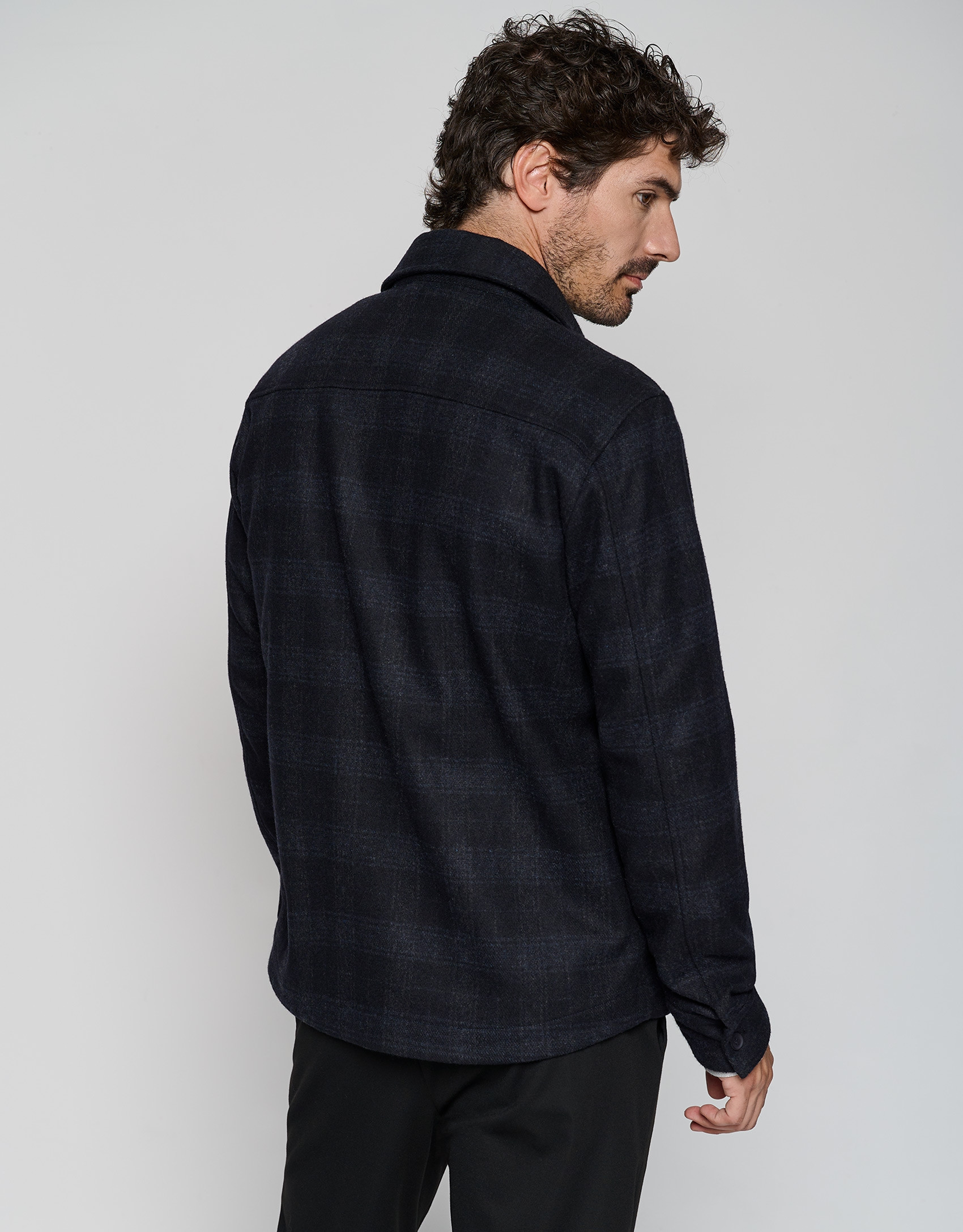 Blue checked wool shirt jacket - Man - AW2023 | Roberto Verino