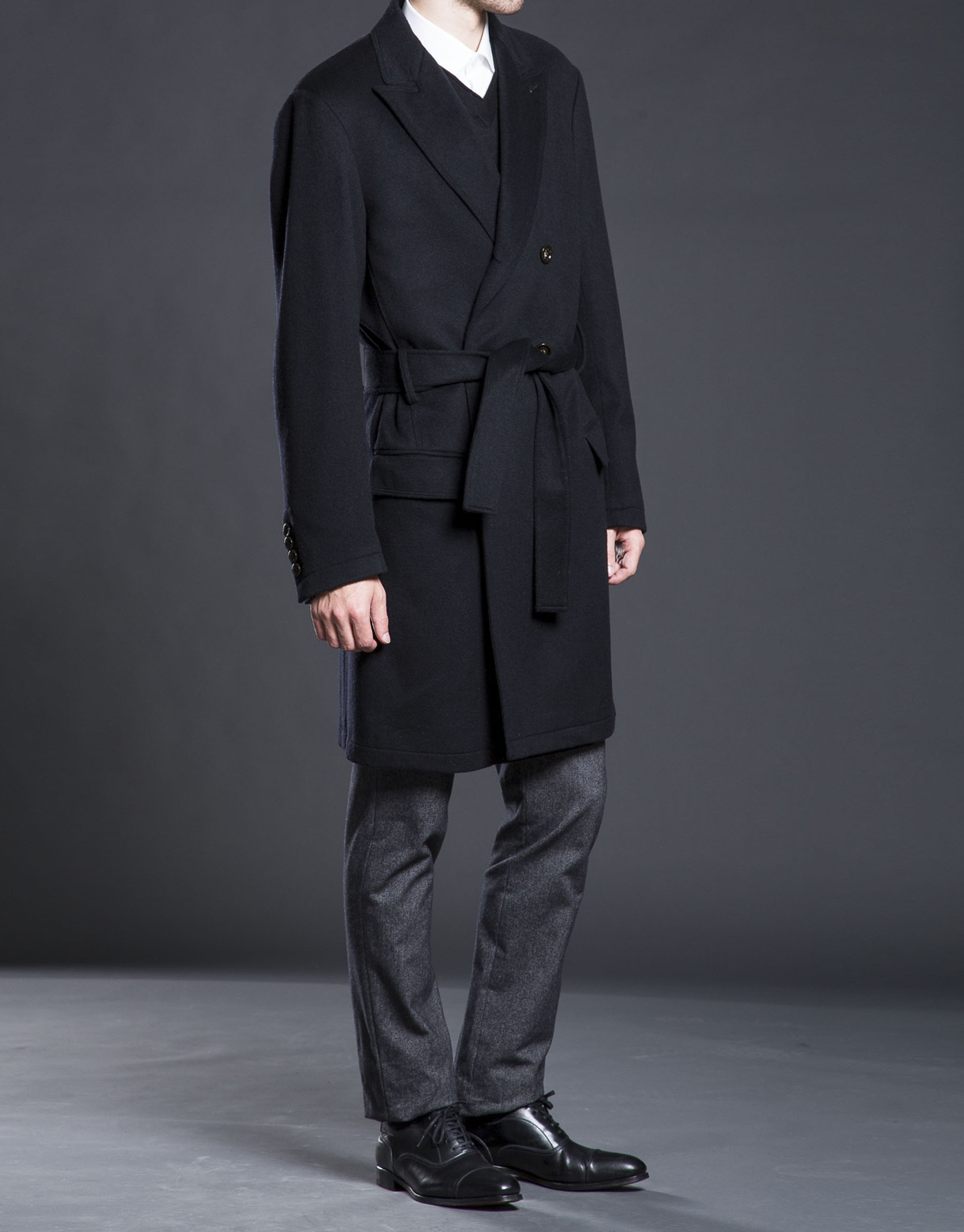 Black belted double breasted coat 