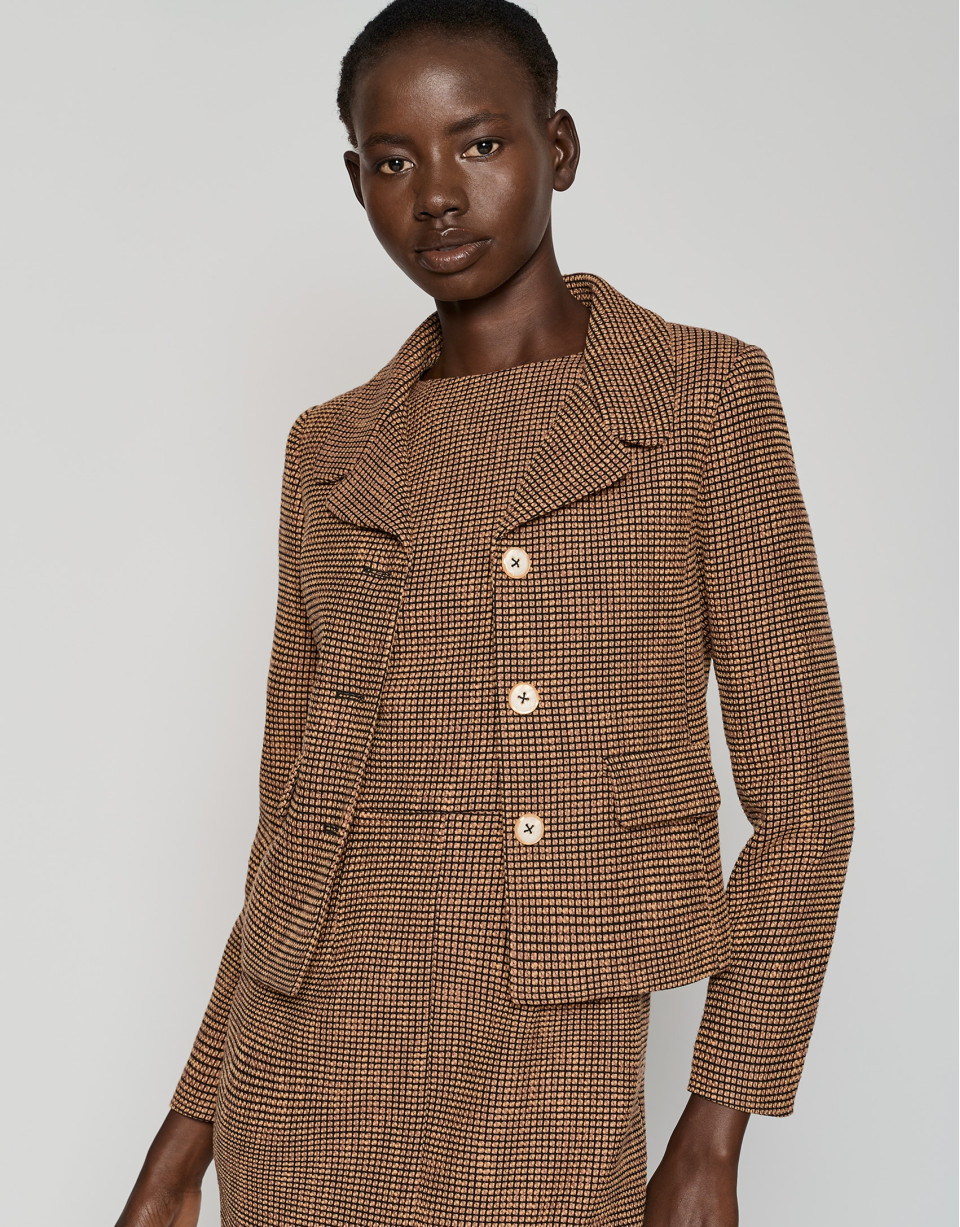 Short mustard tweed jacket - Woman - AW2023 | Roberto Verino