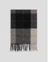 Wool scarf with gray checked design and brown outlines