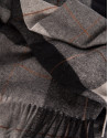 Wool scarf with gray checked design and brown outlines