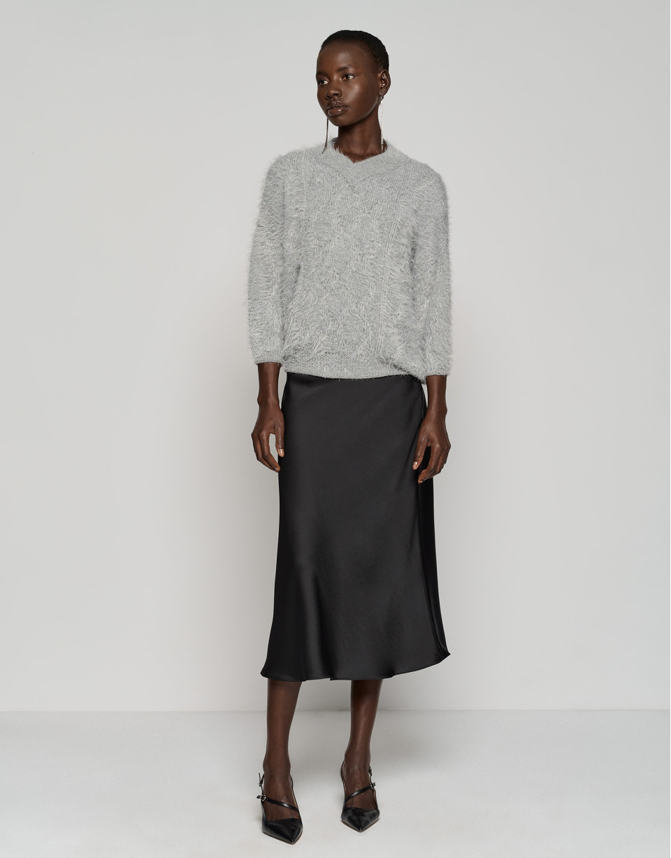 Gray oversize plush sweater - Woman - AW2023 | Roberto Verino