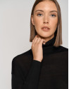 Black fine gauge knit sweater with cowl neckline