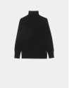 Black fine gauge knit sweater with cowl neckline