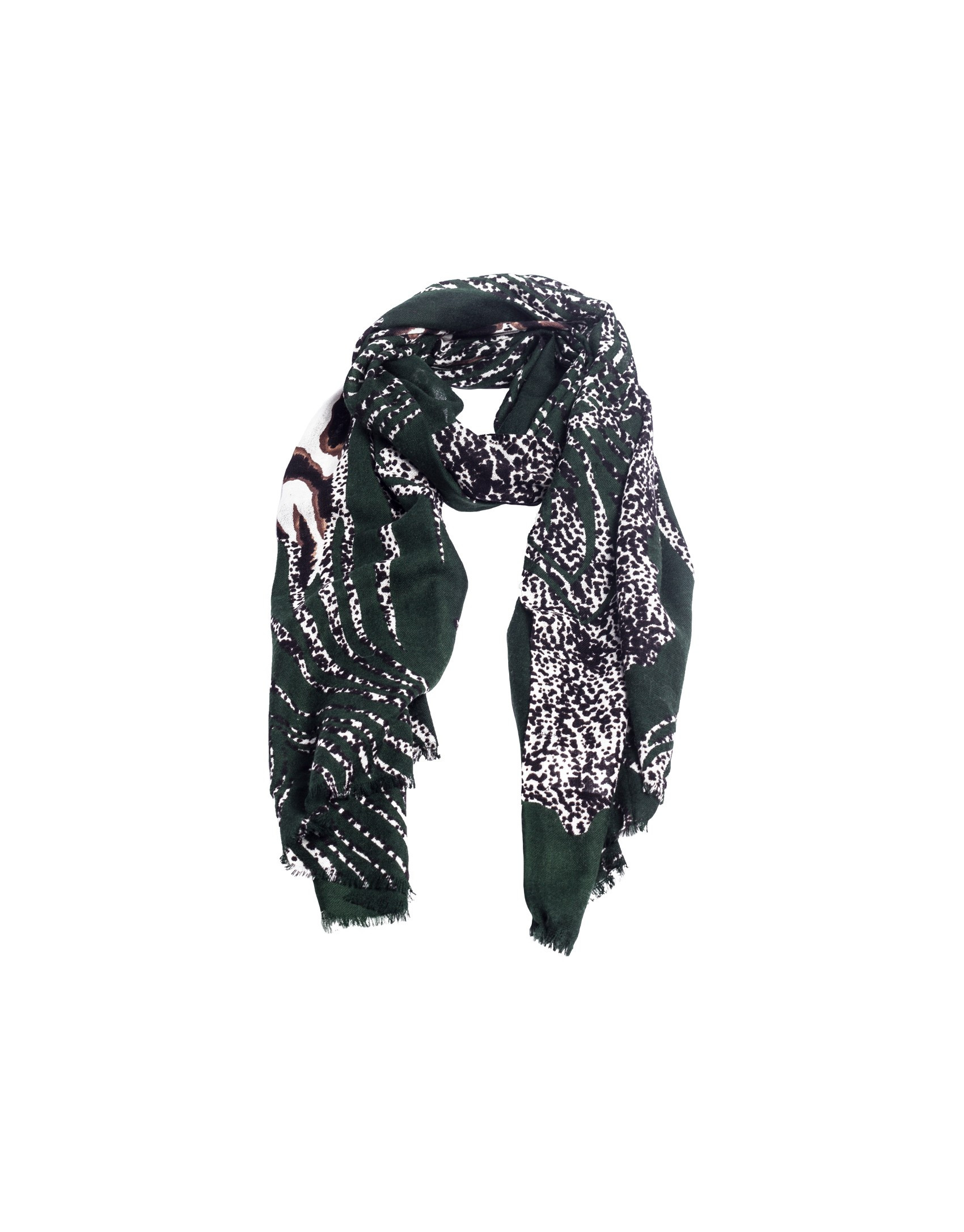 Dark green  animal print scarf .