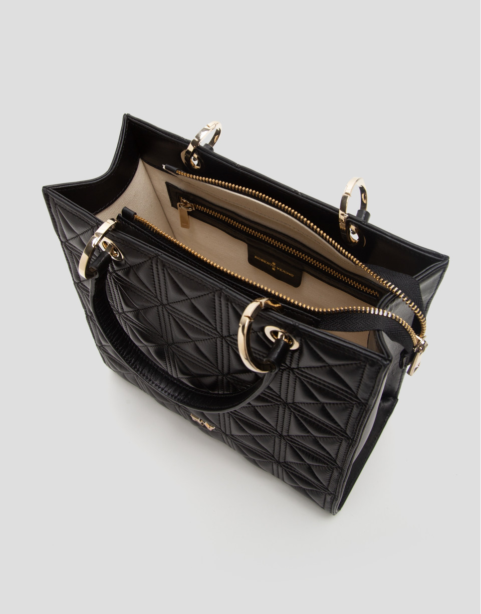 Maxi Linda Black Quilted Leather Satchel Bag | Roberto Verino