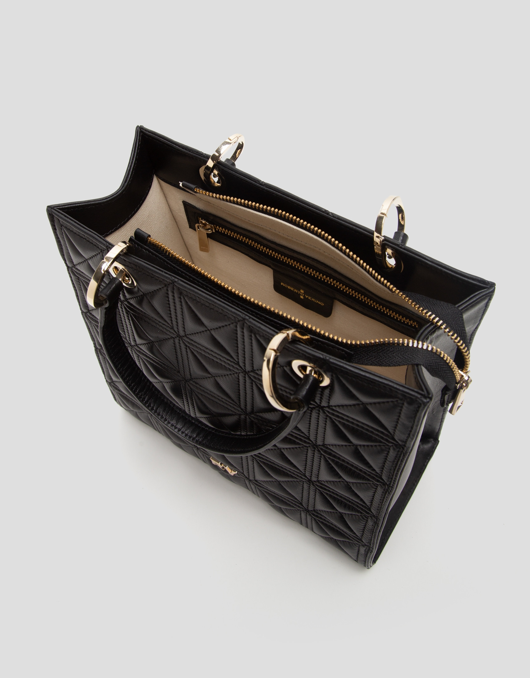 Maxi Linda Black Quilted Leather Satchel Bag | Roberto Verino