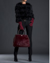 Bolso Justin con pelo de potro en burdeos combinado con piel y ante en marrón