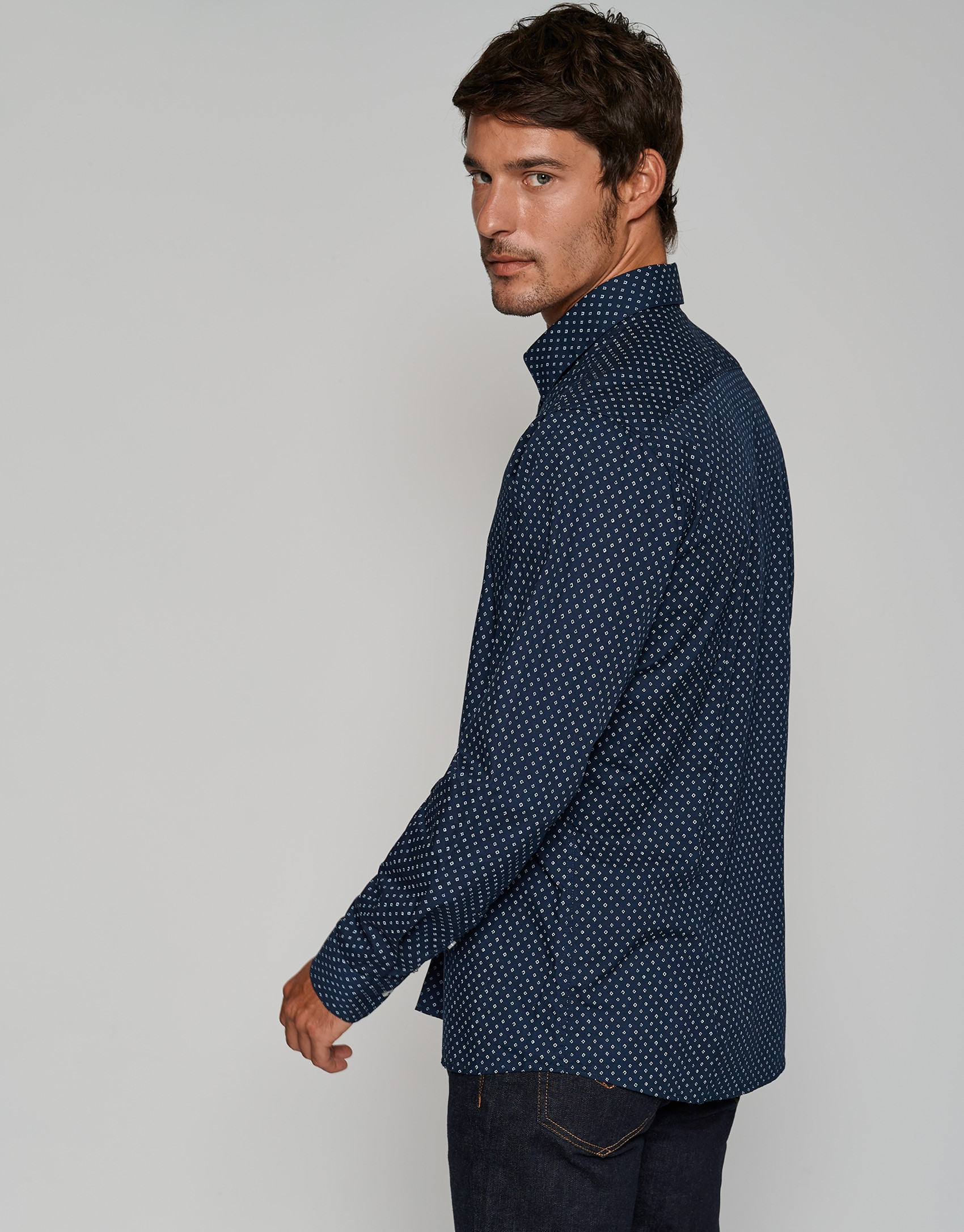 Regular navy white print sport shirt