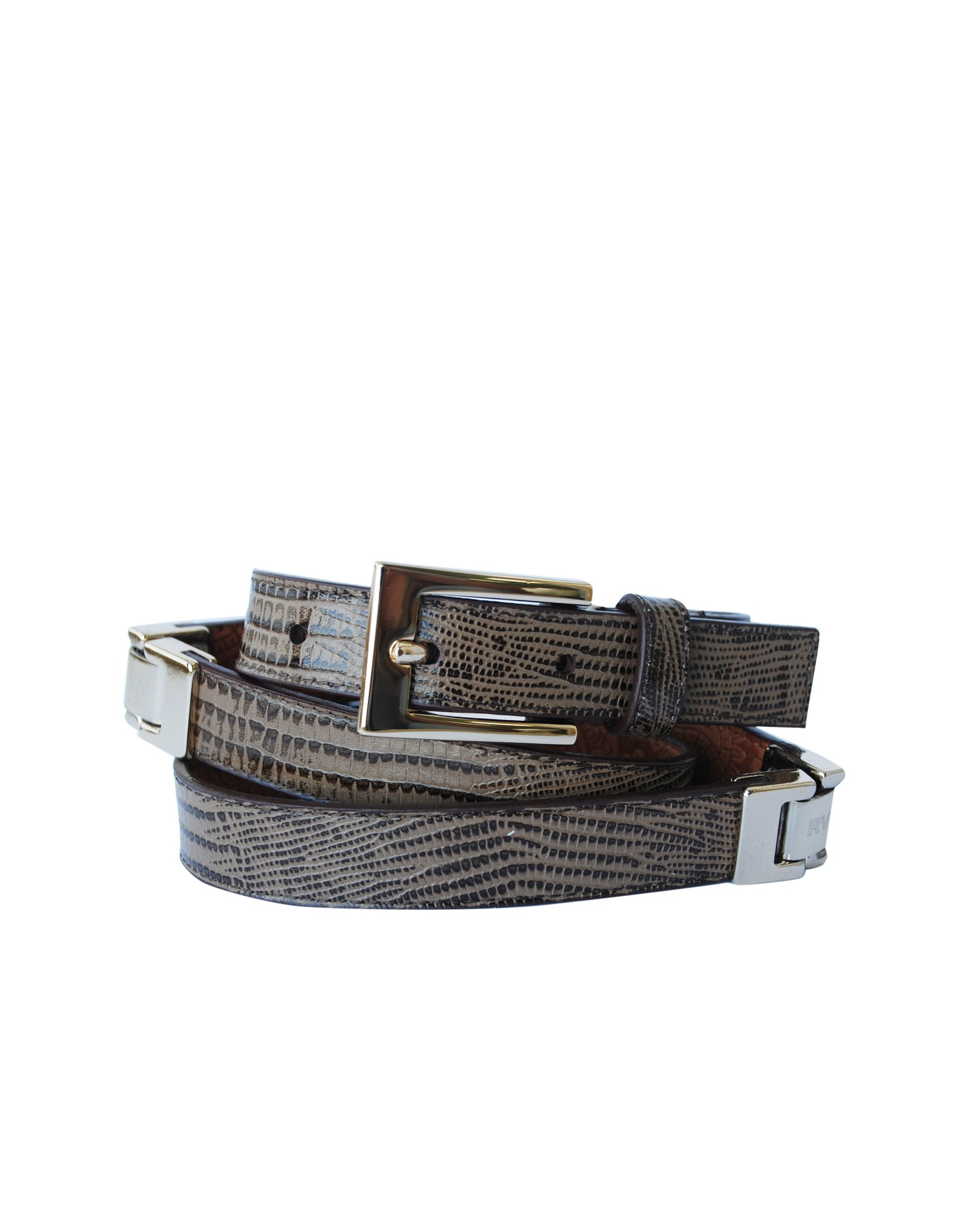 Narrow lizard brown belt golden buckle and applications