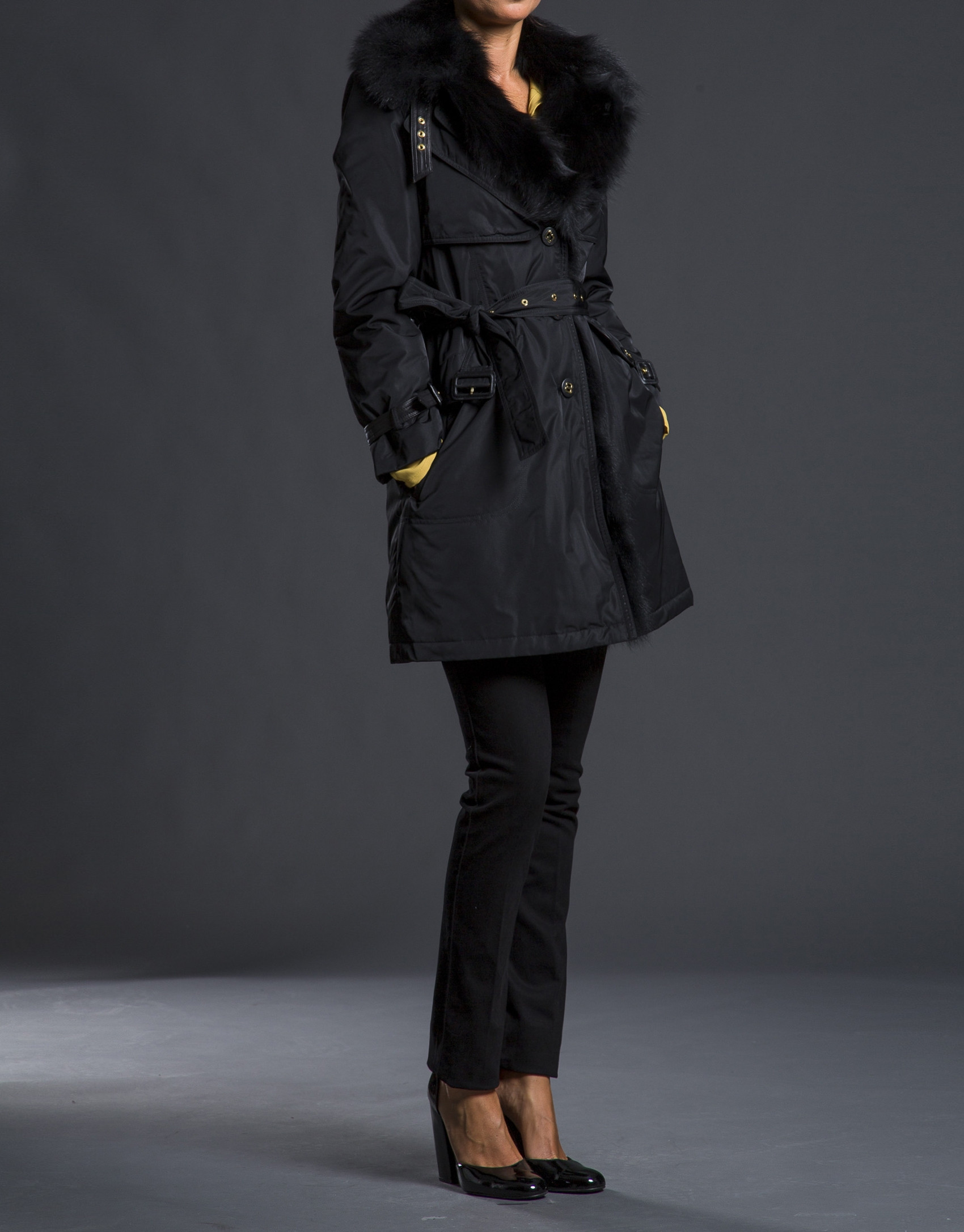 Abrigo-trench pelo natural