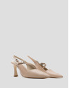 Zapato salón destalonado piel beige con pulsera