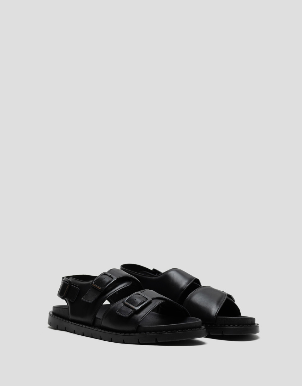 Sandalia masculina tiras piel color negro