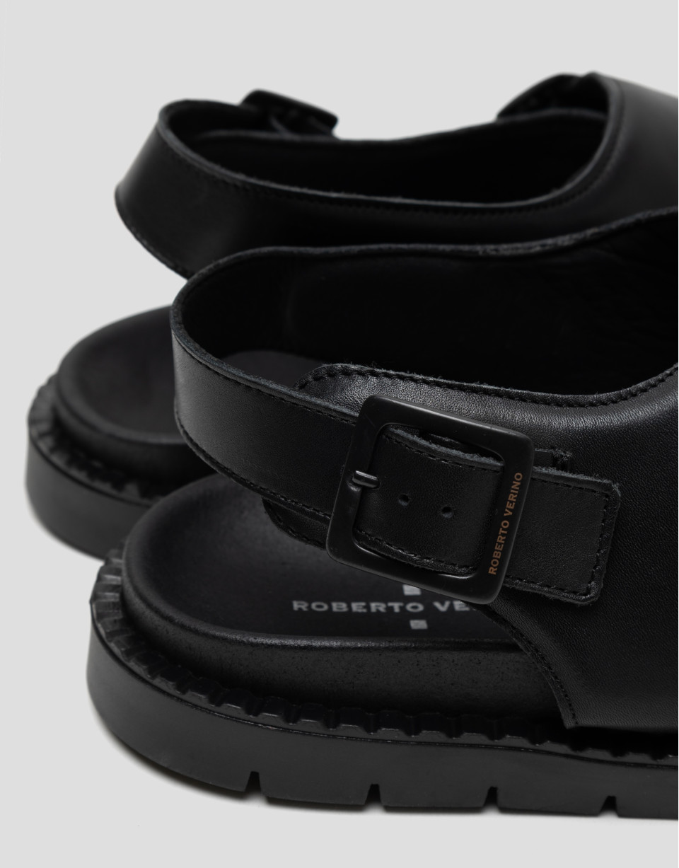 Men's black leather strappy sandals