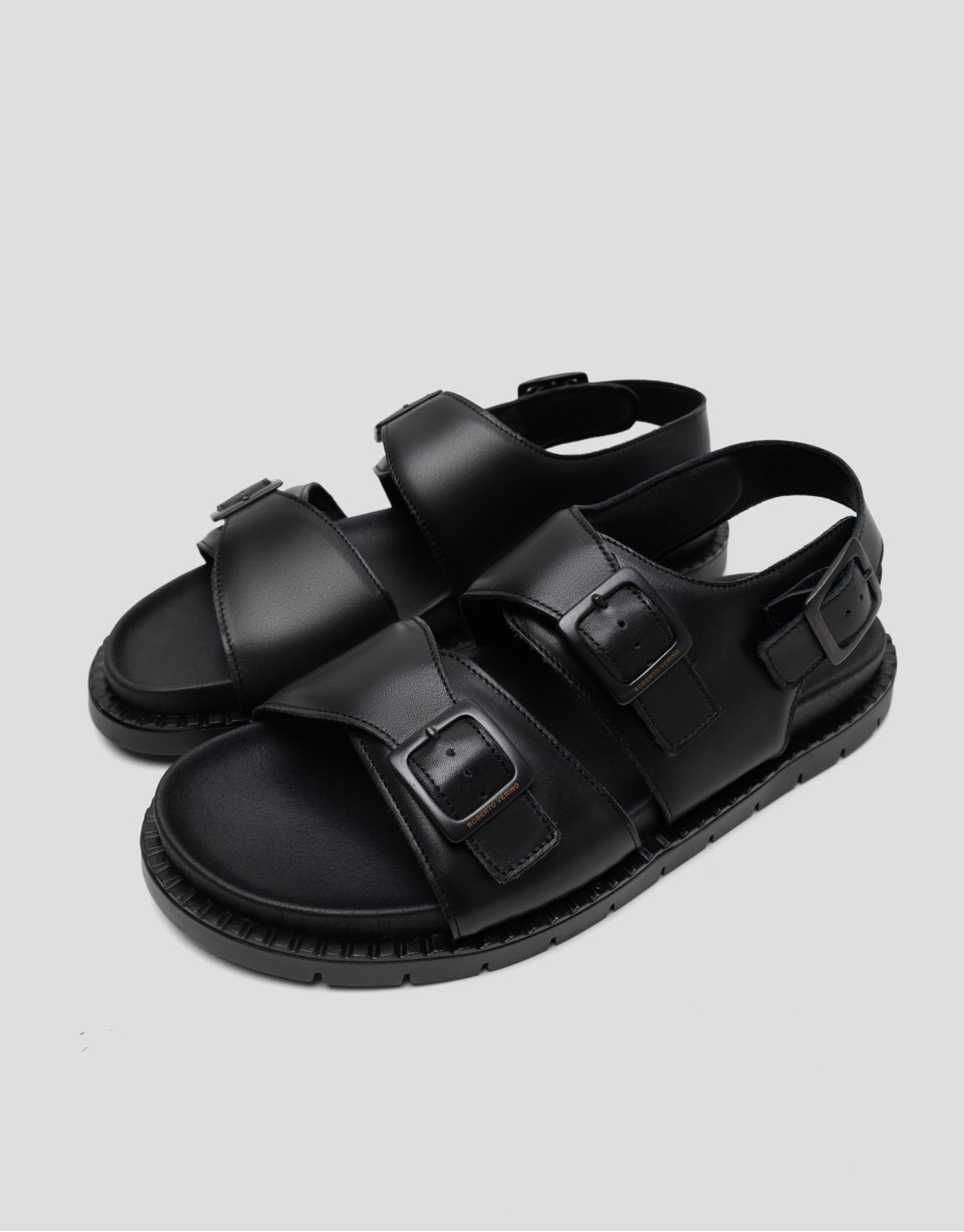 Sandalia masculina tiras piel color negro
