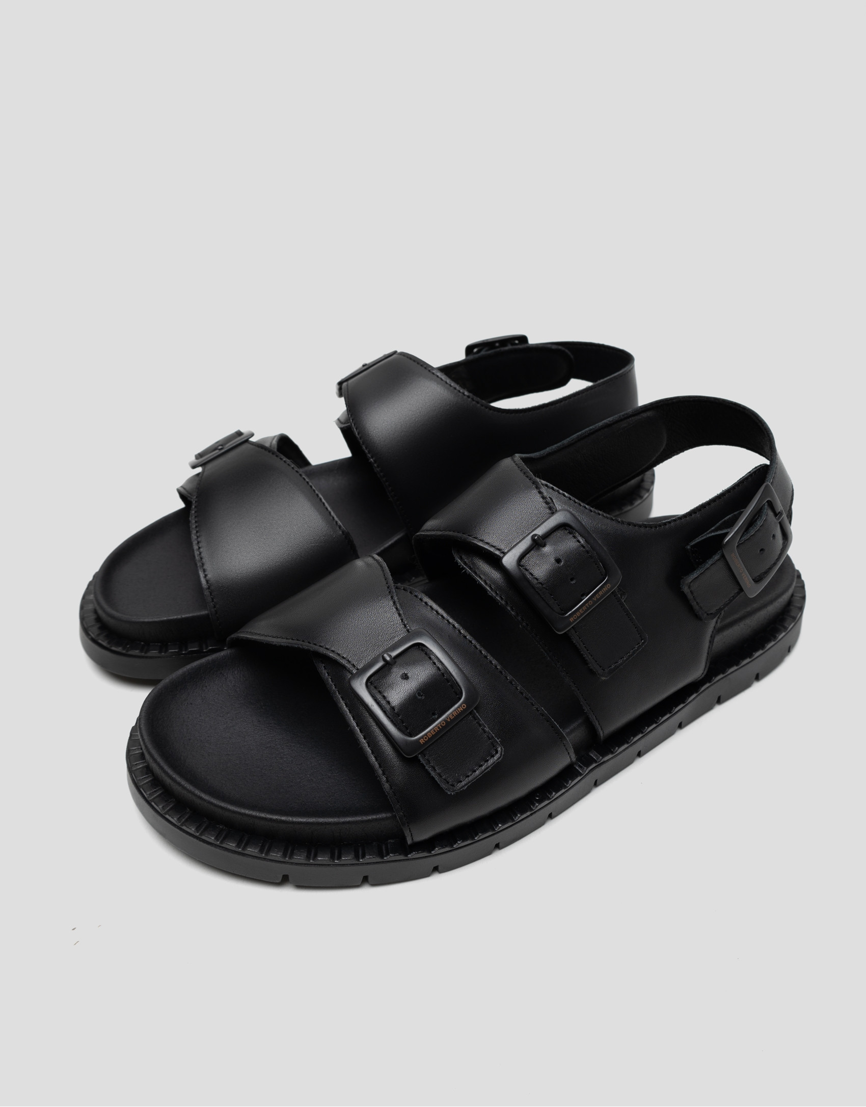 Men's black leather strappy sandals