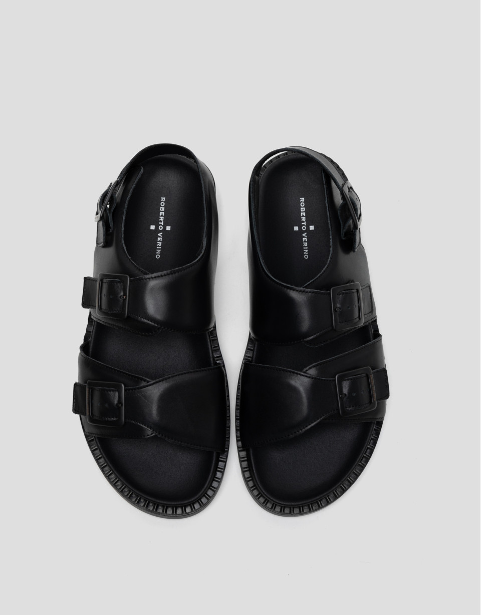 Men's black leather strappy sandals