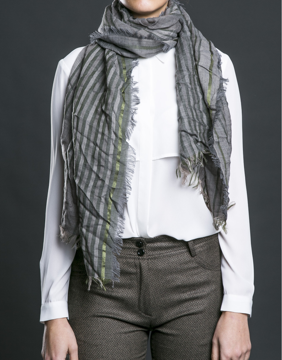 Grey scarf with green stripes