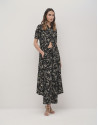 Vestido camisero midi negro estampado flores ... | Roberto Verino