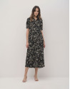 Vestido camisero midi negro estampado flores ... | Roberto Verino