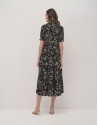 Vestido camisero midi negro estampado flores ... | Roberto Verino