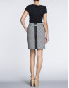 B/W geometric print straight skirt with front slit