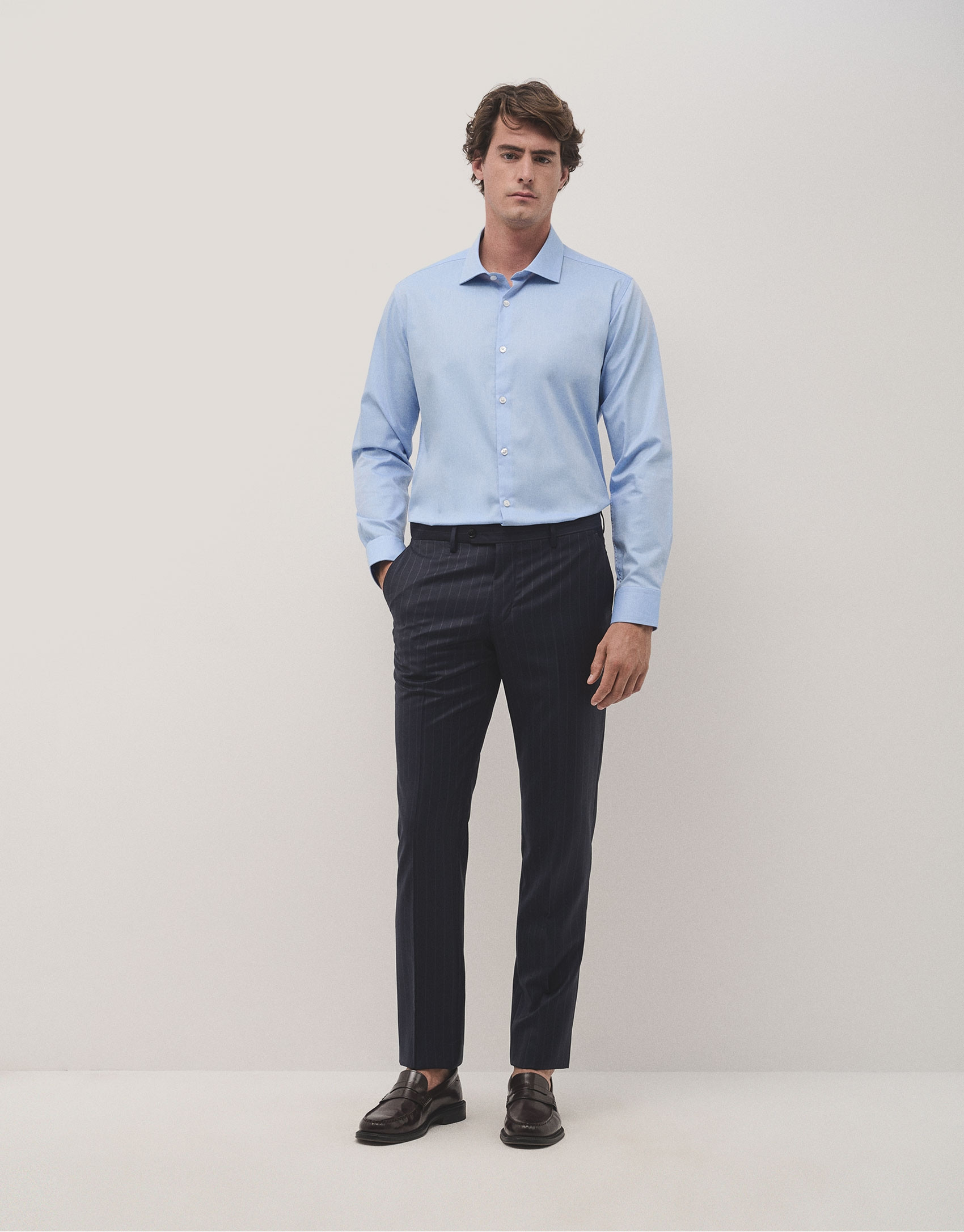 Camisa vestir regular sarga celeste - Hombre | Roberto Verino