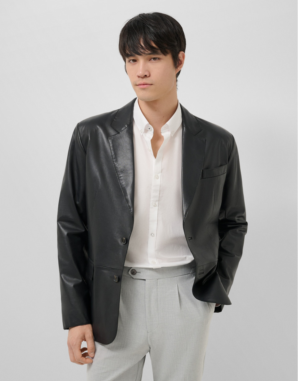 Black leather jacket - Man - SS2025 | Roberto Verino