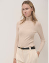 Jersey cuello subido canalé beige - Mujer | Roberto Verino